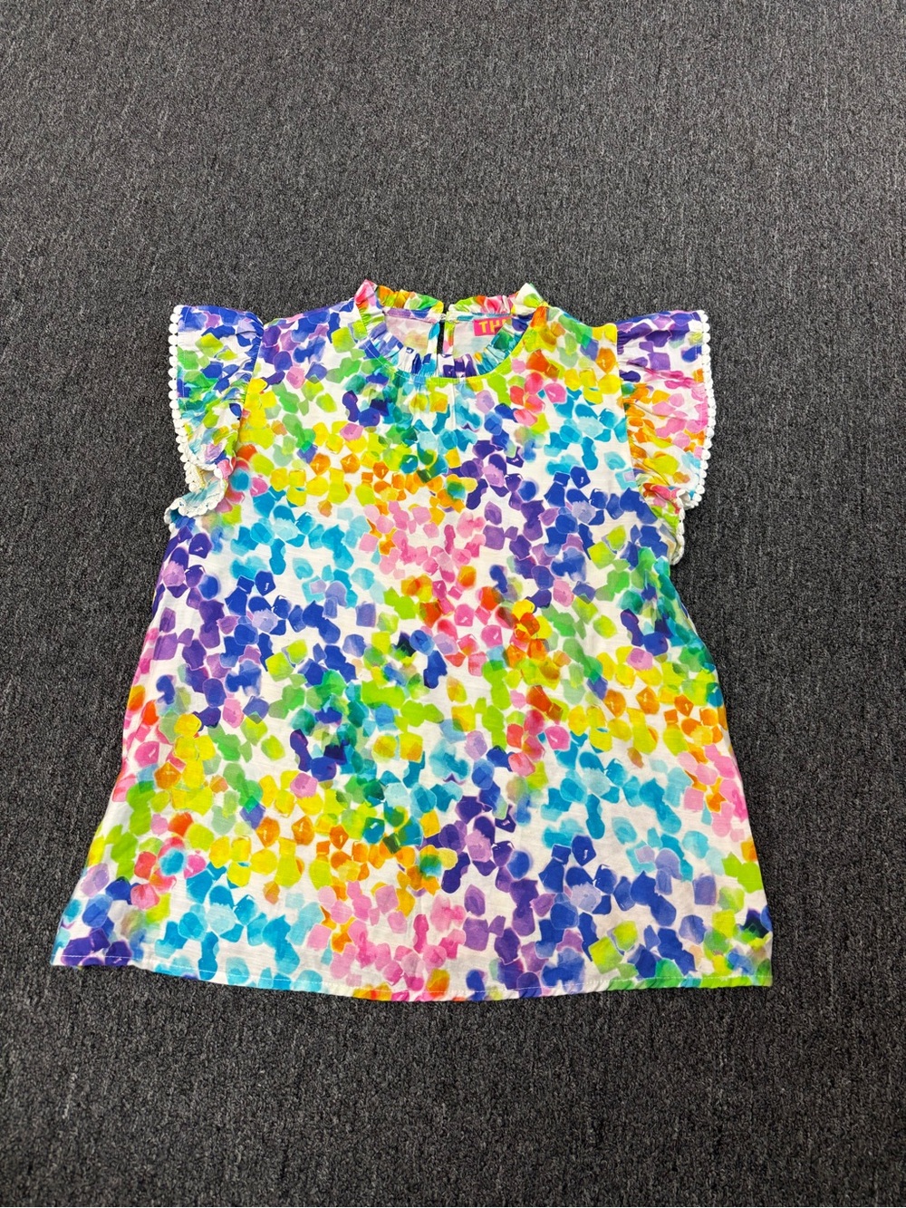 THML Multicolor Watercolor Dot Ruffled Neck Top